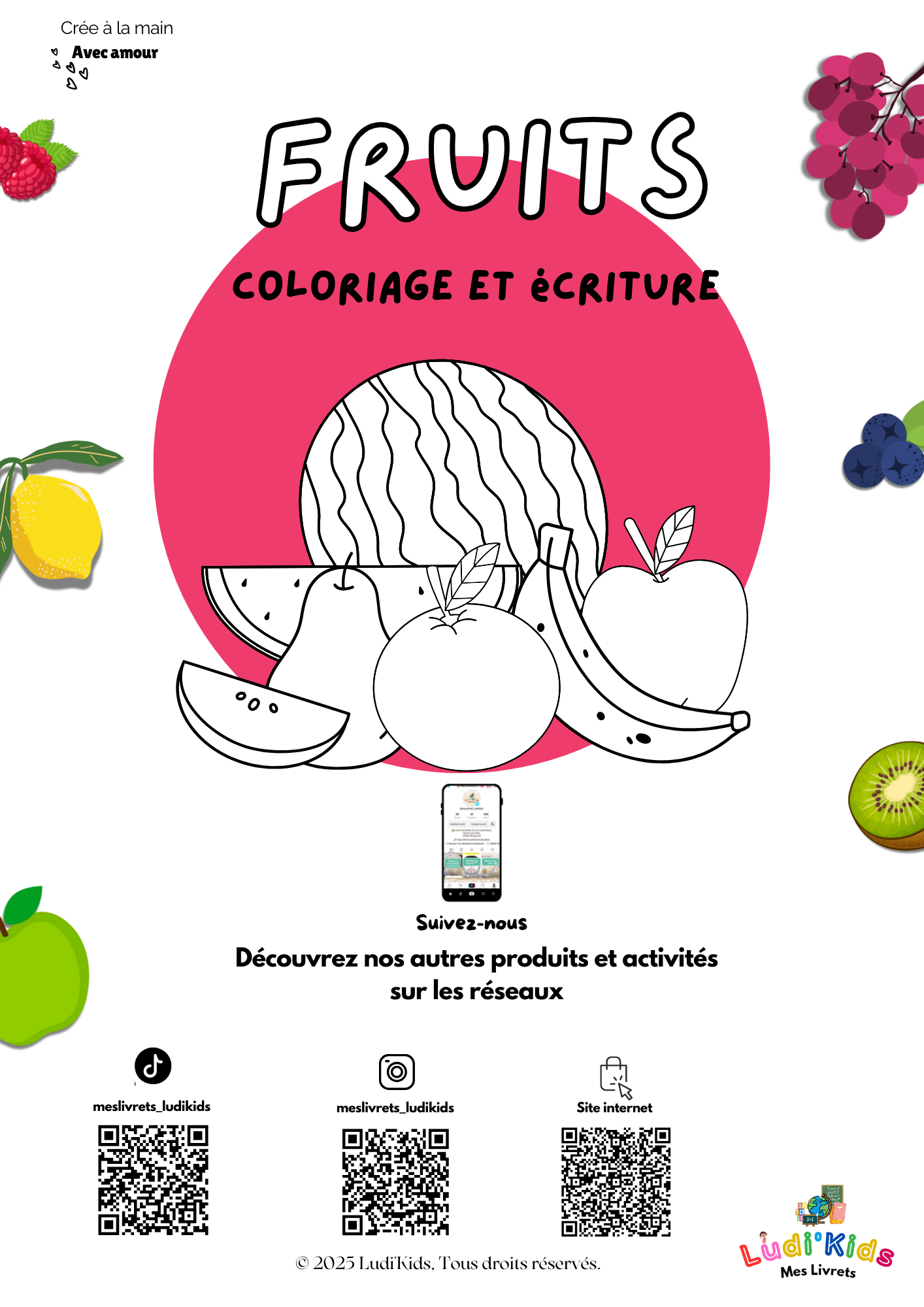 Coloriage et écriture des fruits Dès 2 ans